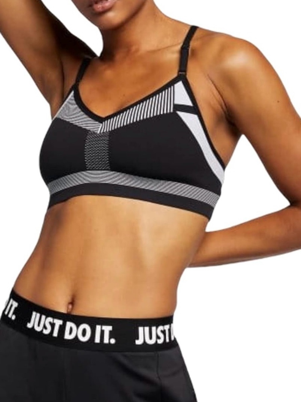Nike Black and Gray Striped Performance Sports Bra M🖤🩶